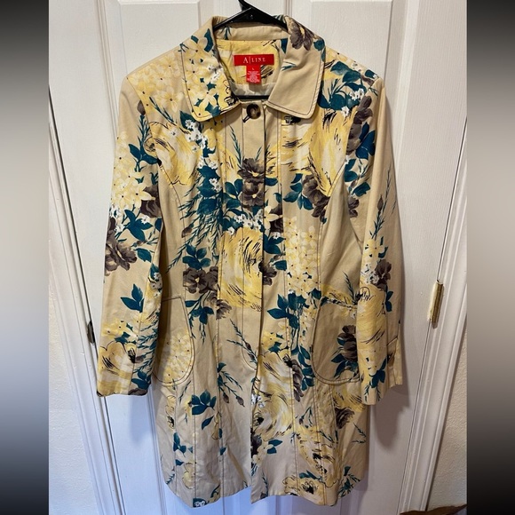 A Line Floral Trench Coat Size Large - Picture 1 of 6